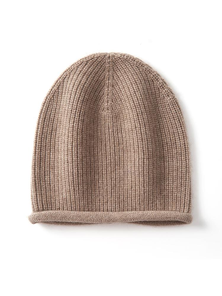 Thick Rolled Hem Women Cashmere Knitted Caps Moss Stitch Beanies Fashion Winter Hat Soft Hat Wool Blend Warm Hair Bonnet