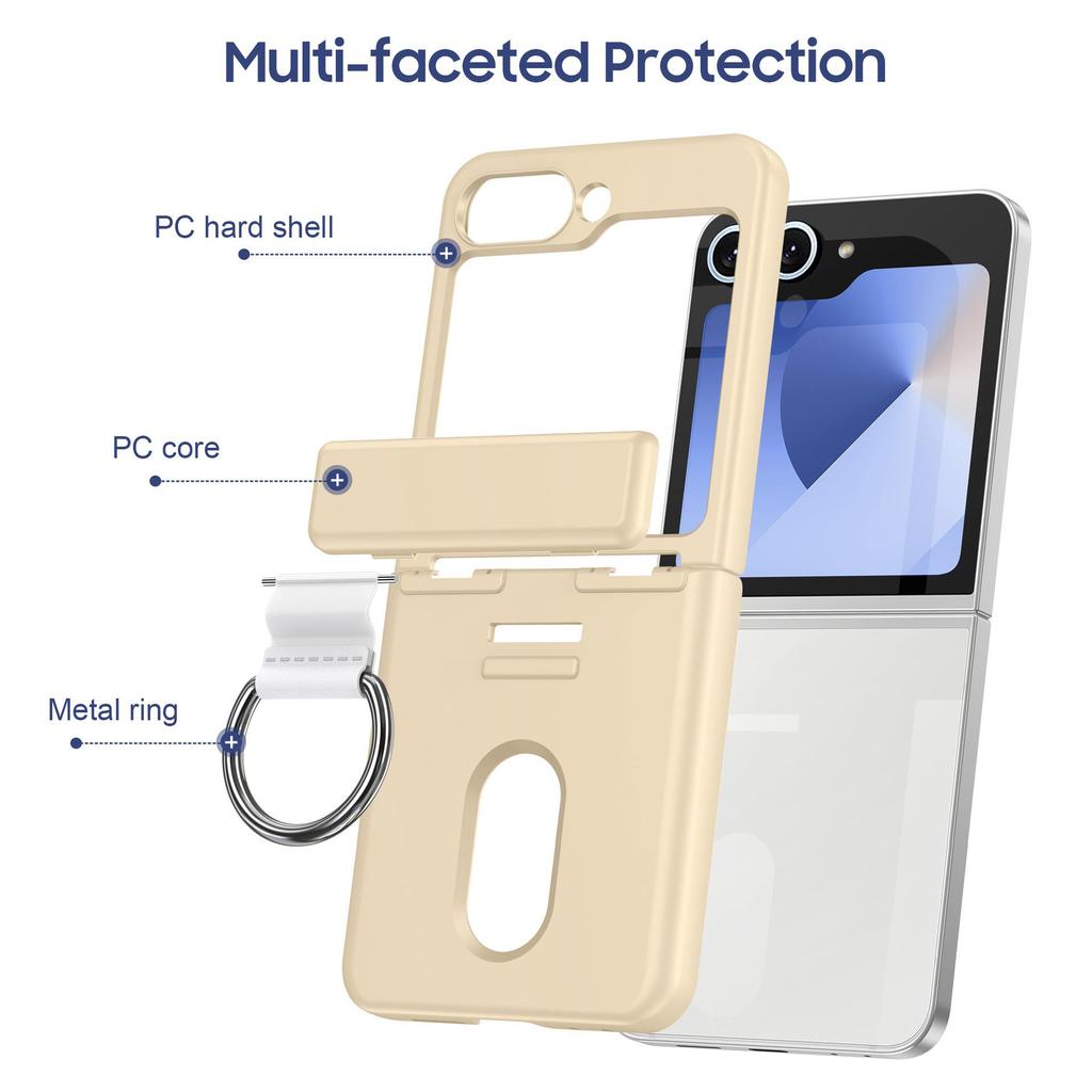 Samsung Galaxy Z Flip7 Case with Middle Axis Finger Ring, Card Holder, and Anti-Fall Protection, Compatible with Z Flip6
