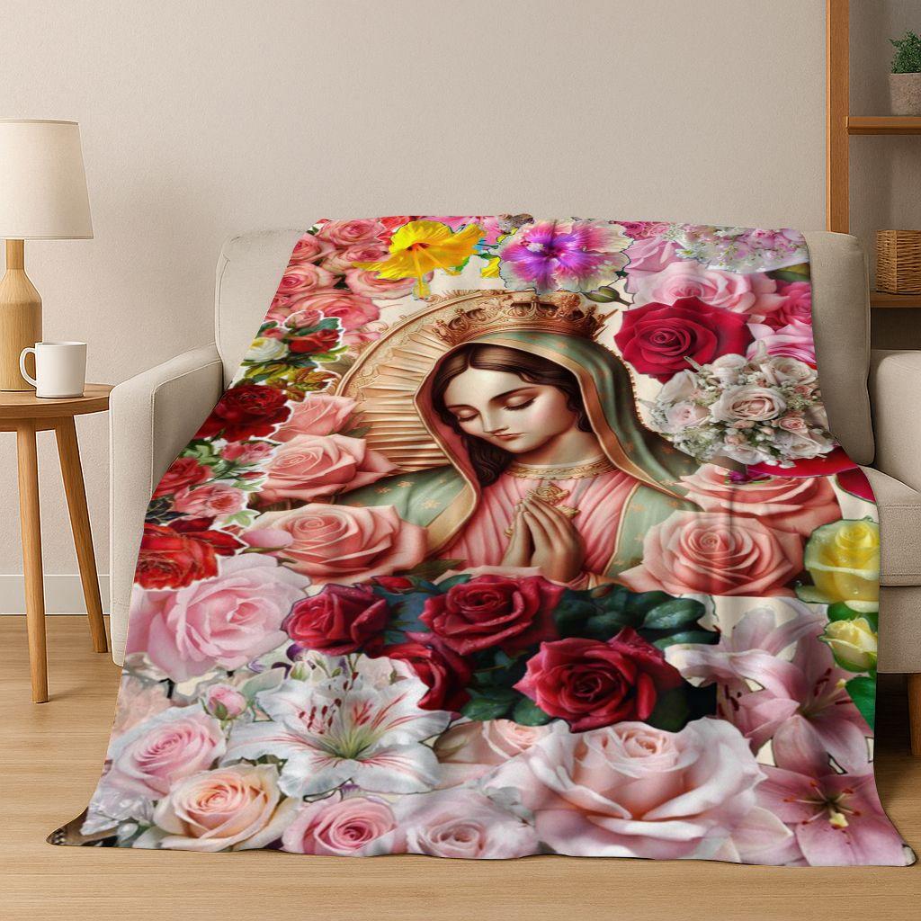 26 Style Faith Virgin Mary Jesus Blessed Flannel Blanket,Cozy Soft Throw Blanket for Home Bedroom Bed Sofa Picnic Cover Gift Kid