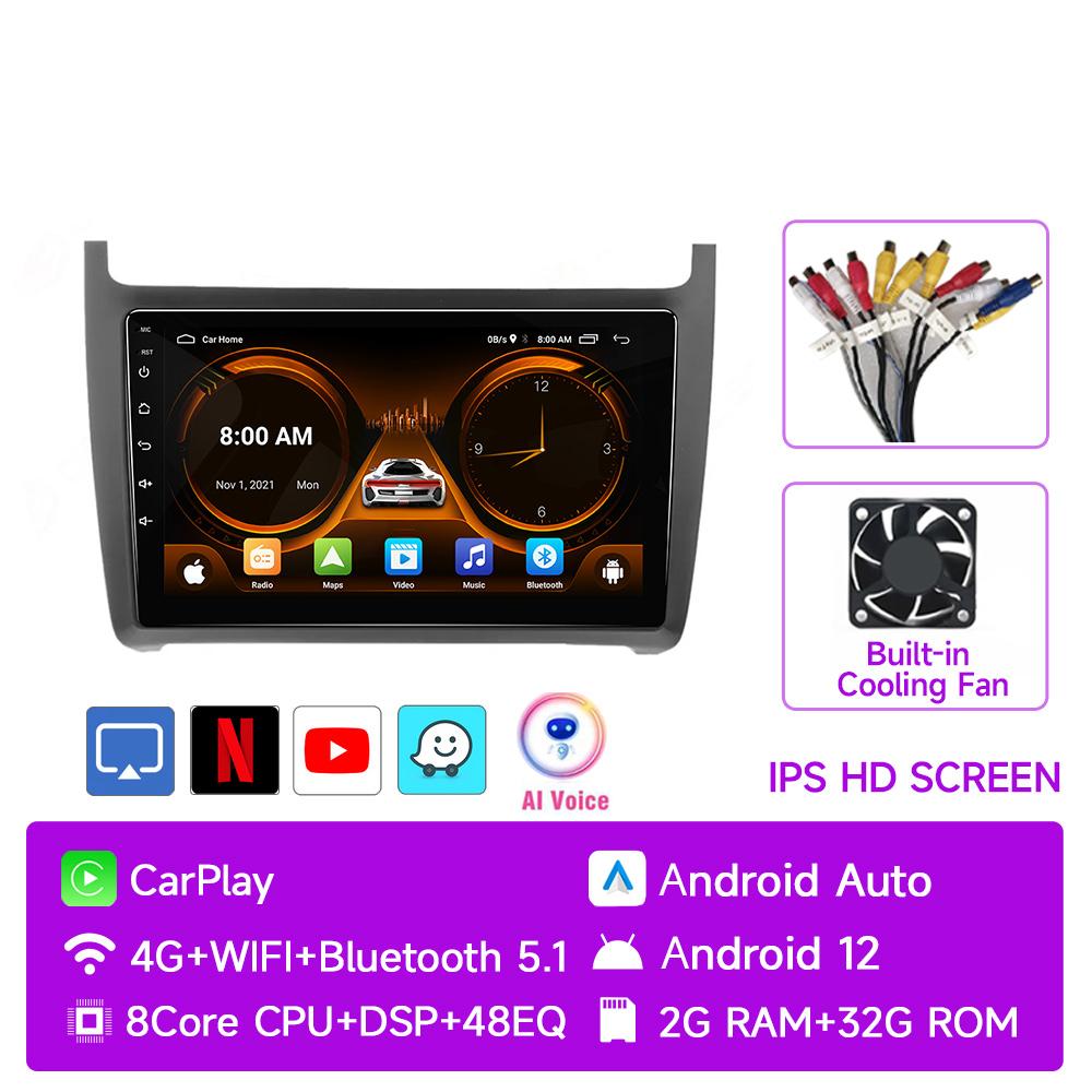 JIUYIN 2 din Android 12 Auto Radio For VW Volkswagen POLO 5 sedan 2008- 2020 Carplay Car Multimedia GPS autoradio