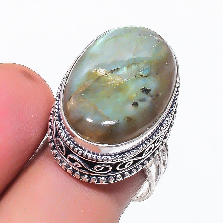 

Лабрадорит Драгоценный Камень Ювелирное Изделие из Серебра 925 пробы Кольцо Размер 8.5