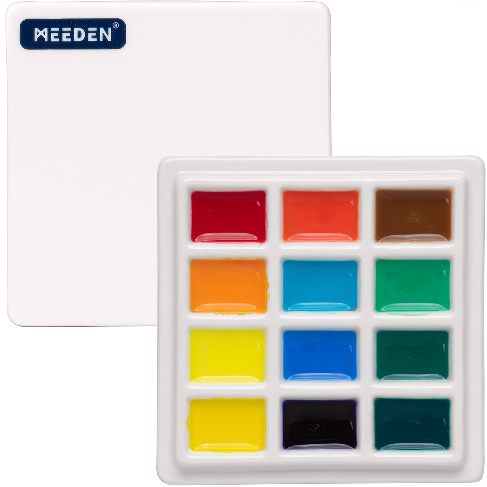 

MEEDEN Watercolor with Square Mini Painting Paint Palette for Watercolor and Easy to x for and Beginners Palette, Ceramic, 12-Cavity, Lid, Plate, белый
