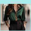 Leopard Print Long Sleeve Shirt With Satin Panel For Elegant Office Wear