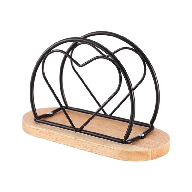 Portatovaglioli Design a Cuore, Supporto da Tavolo in Filo Metallico con Base in Legno per Bancone Cucina Tavolo da Pranzo Espositore