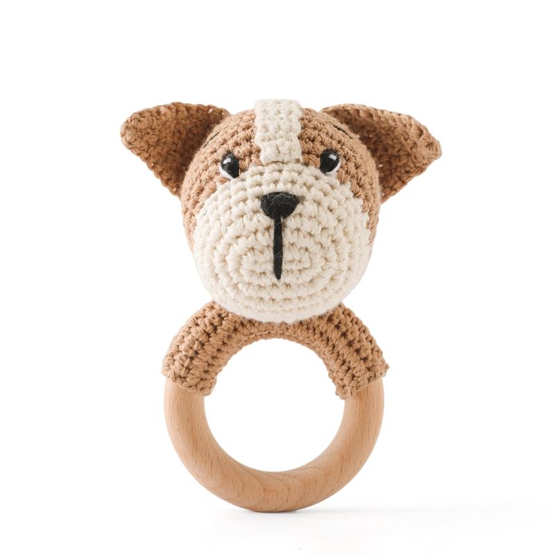 Wooden Baby Rattle Toys Newborn Crochet Bear Rattle Toy Natural Wood Shaker Rattle For Hand Grips Boy Girl First Rattle Gift