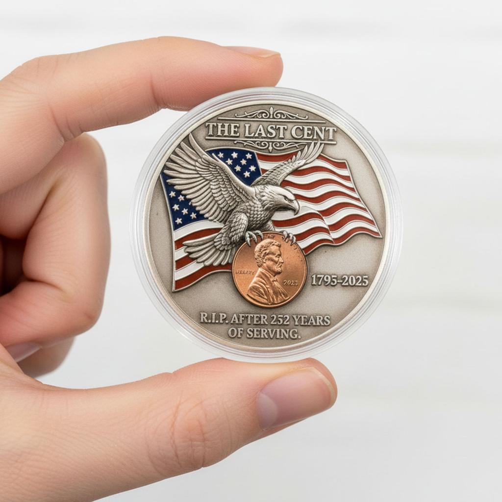 Final Cent Memorial Coin with American Flag & Eagle Final Penny The Last Coin Token Gift for History & Collectors
