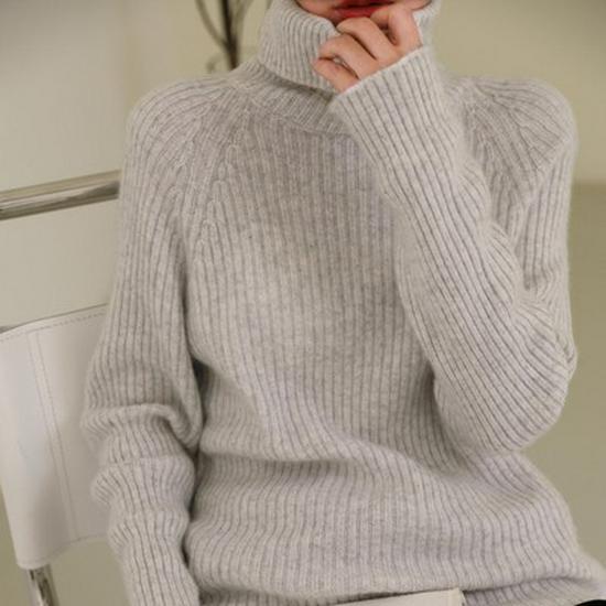 Women's High-Neck Striped Wool Sweater – Thick, Soft, Versatile Knit for Autumn/Winter