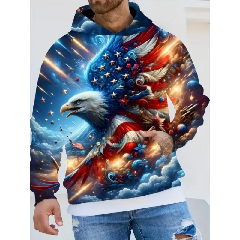 Men's Casual Pattern Design Pullover Hooded Sweatshirt, Paired with Kangaroo Pocket for Winter and Autumn Streetwear