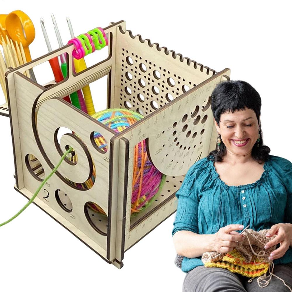 Creative Wooden Yarn Bowl DIY All-in-one Wooden Yarn Bowl Crochet Organizer Storage Holder For Knitting Crochet Skeins