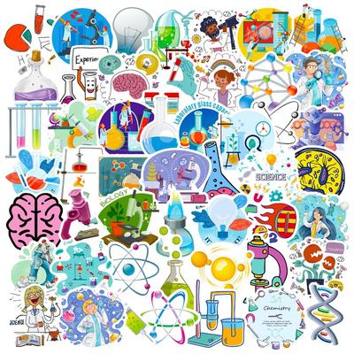 50 Stück Cartoon Wissenschaftslabor Aufkleber Ästhetische DIY Dekoration Laptop Telefon Skateboard Auto Wasserdichter Aufkleber für Kinder Geschenk