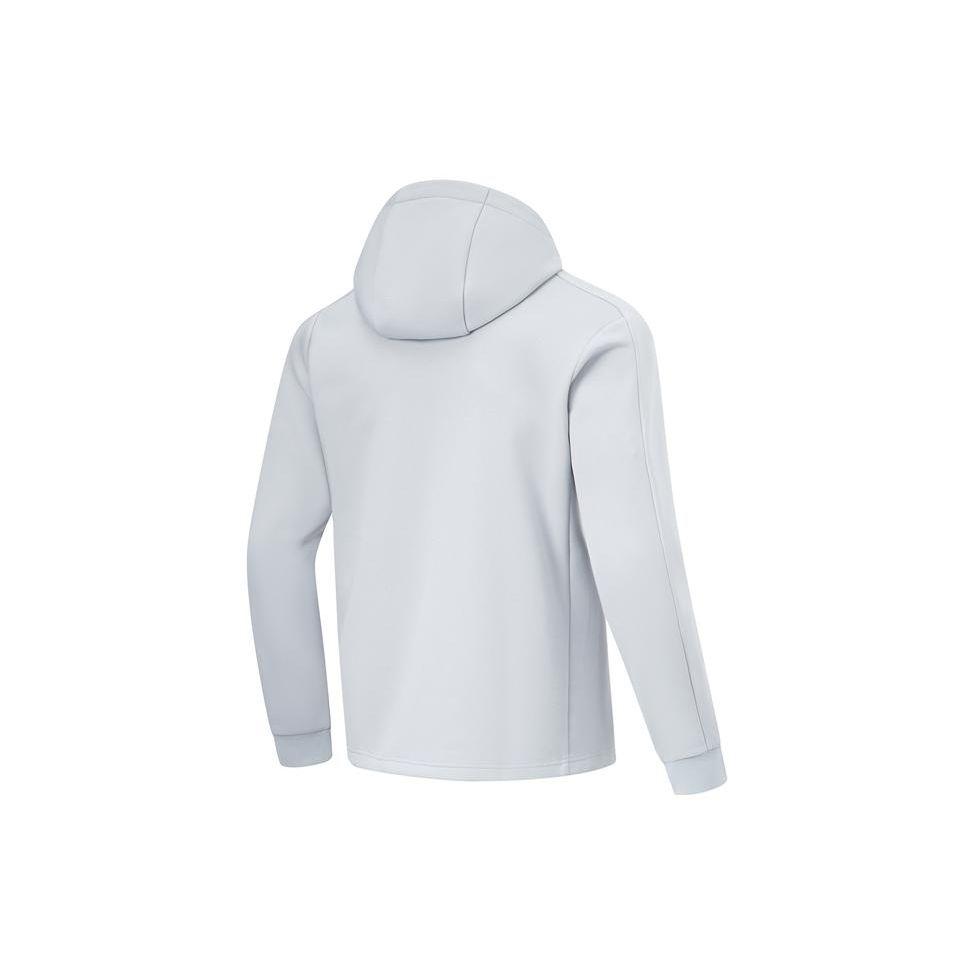 Li Ning Fitness Series Letter Print Simple Outdoor Running High Stretch Hooded Cardigan Sweatshirt Men sweatshirt Mist-Gray AWDU067-5