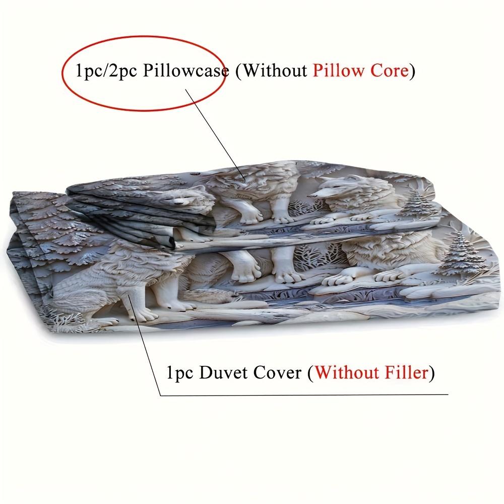 2/3Pcs Duvet Cover Set (1 Duvet Cover + 1/2 Pillowcase, Without Core), 3D Simple Forest White Wolf Animal Sculpture Print