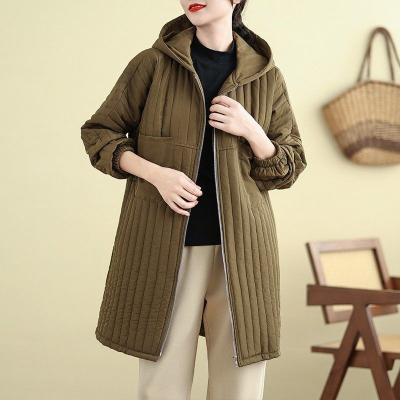 

Большой размер толстый модный средней длины пуховик из хлопка для женщин осень-зима утолщенный теплый тренч с капюшоном хлопковое пальто XXL [Suggestions 135-105 catties] хаки