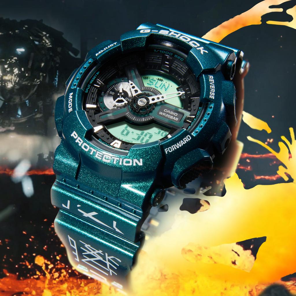 CASIO Men Liquid Crystal/Analog Dual Display Series 55mm Green Watch GA-110KAl22-3PFS