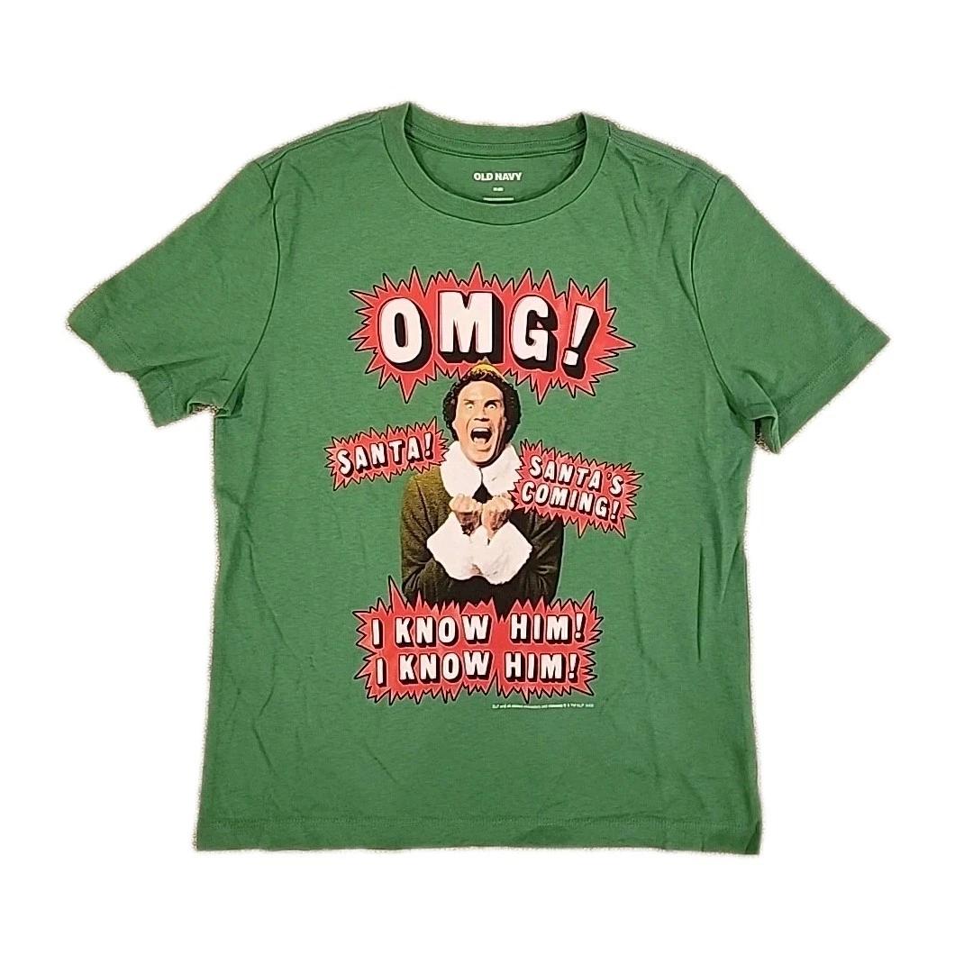 New Elf OMG! Santa s Coming I Know Him Kids Medium Funny Christmas Movie T-shirt 100
