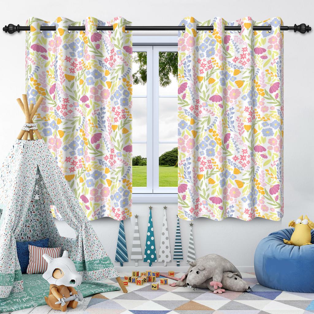 2Pcs Blackout Curtains Fresh Flowers Plants Leaf Bedroom Living Room Darkening Thermal Insulated Grommet Window Curtain Drape