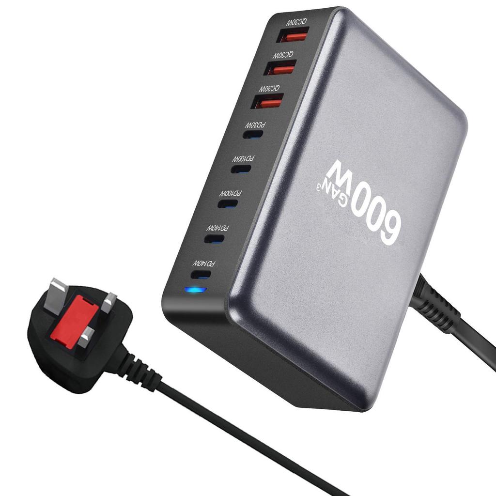 Desktop 600W GaN Multi-Port Charger: 140W PD for Laptops & Drones
