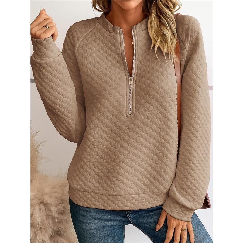 Women's Quilted Half Zip Long Sleeve Sweatshirt Casual Stand Collar Pullover