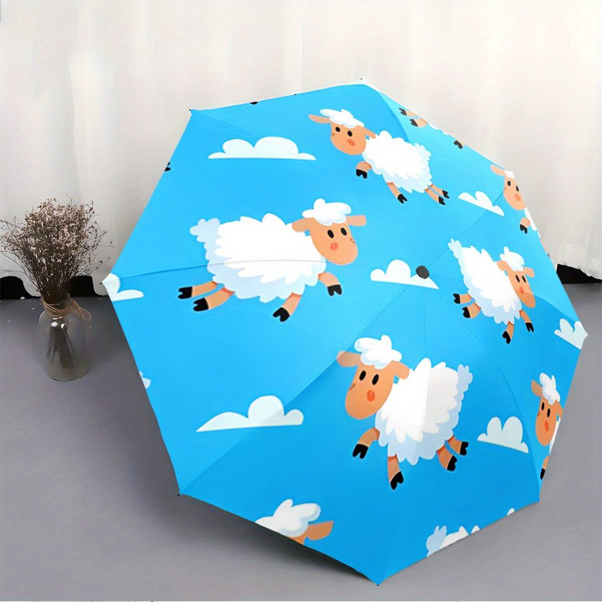 

Folding umbrella Flying sheep pattern on a bright blue sky background Creative portable folding umbrella for Christmas and oth (as the picture,Iron&8K)