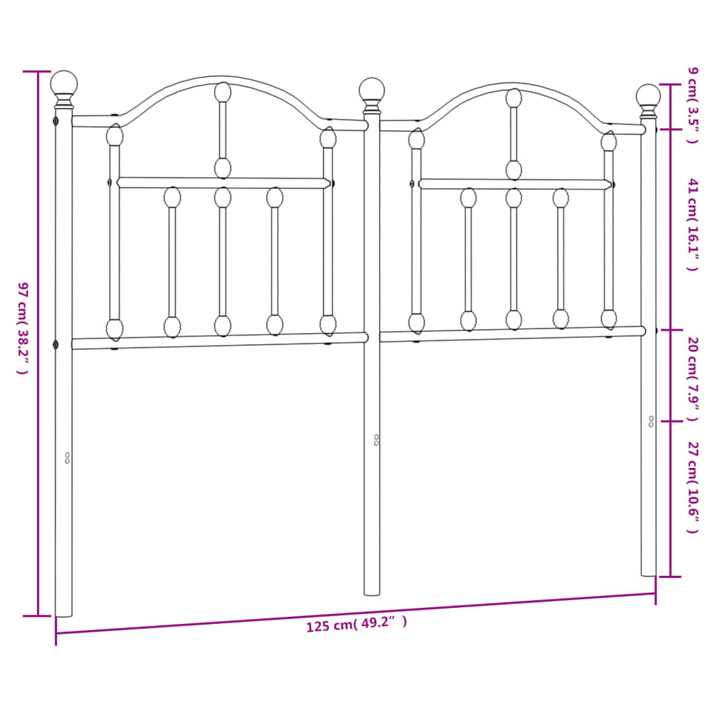 Replacement Headboard Metal Black 120 Cm