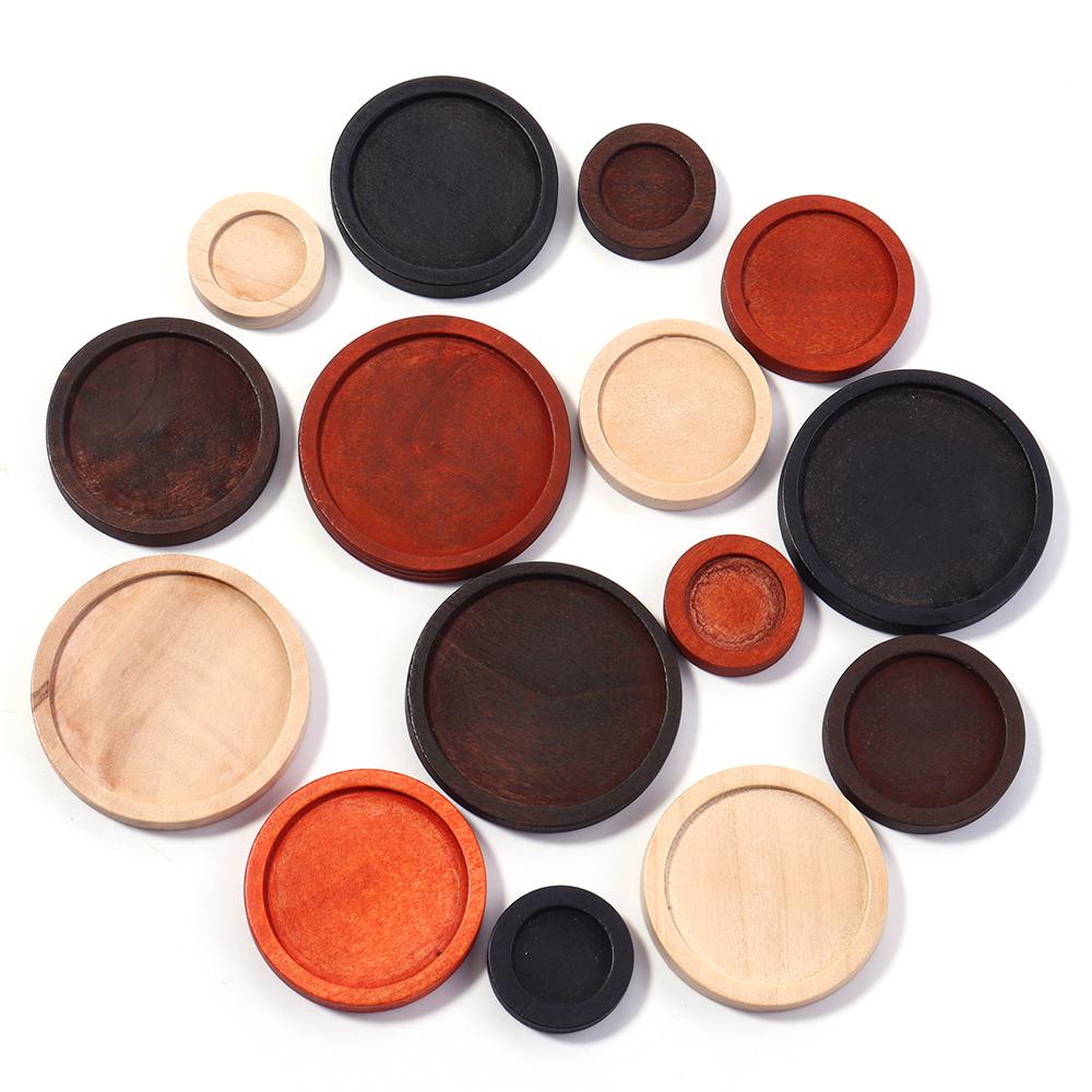 10Pcs Natural Wooden Cabochon Cameo Base Vintage Round Blank Setting Tray For Necklace Jewelry Making Findings Home Decoration