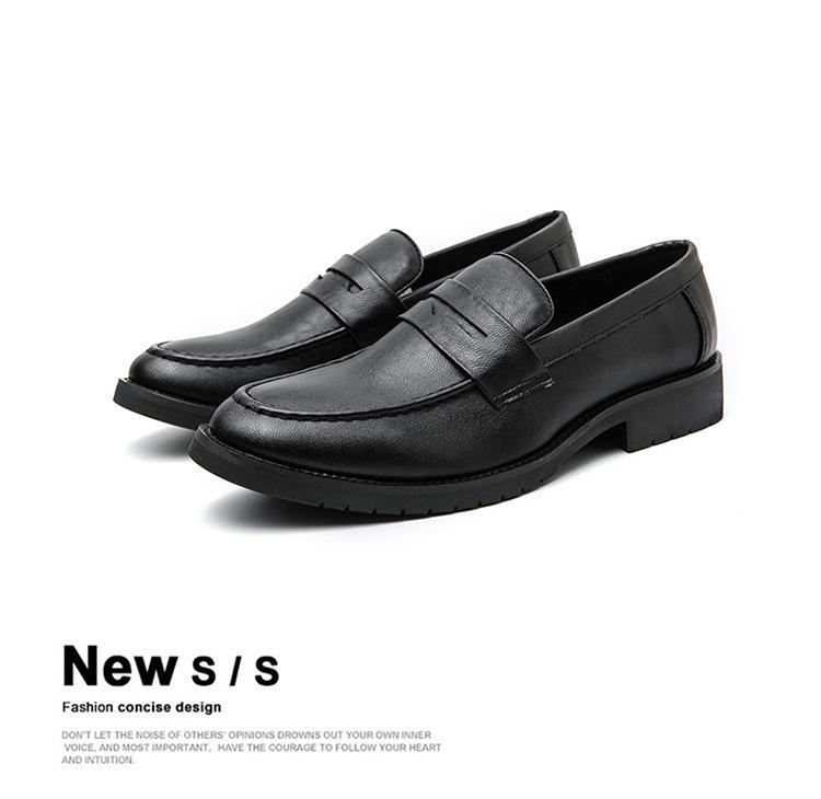 Men's Pointed Toe Leather Loafers: Retro British Style Slip-On, Height Increasing, Large Size, Perfect for Spring and Autumn.