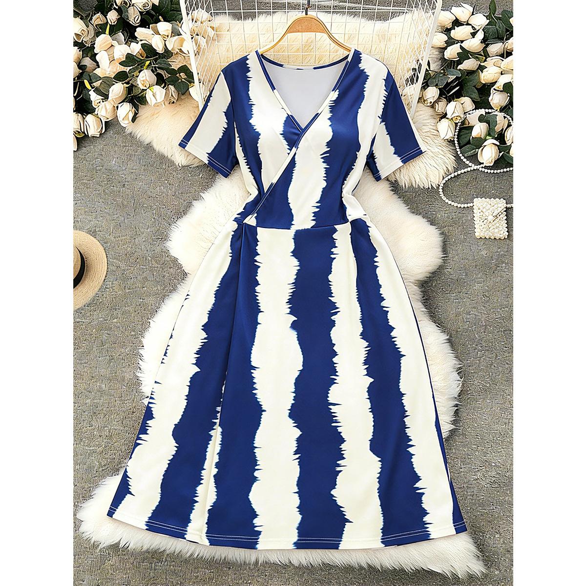 US Amazon Solid Color Sexy Dress 2026 Spring/Summer New Plus Size Loose V-neck Printed Dress 1XL белый