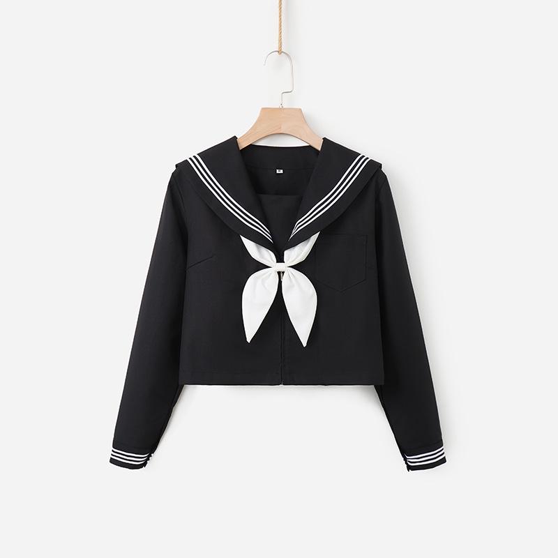 Uniforme JK Trois-Pièces Noir: Costume d'écolière orthodoxe japonais avec jupe courte douce