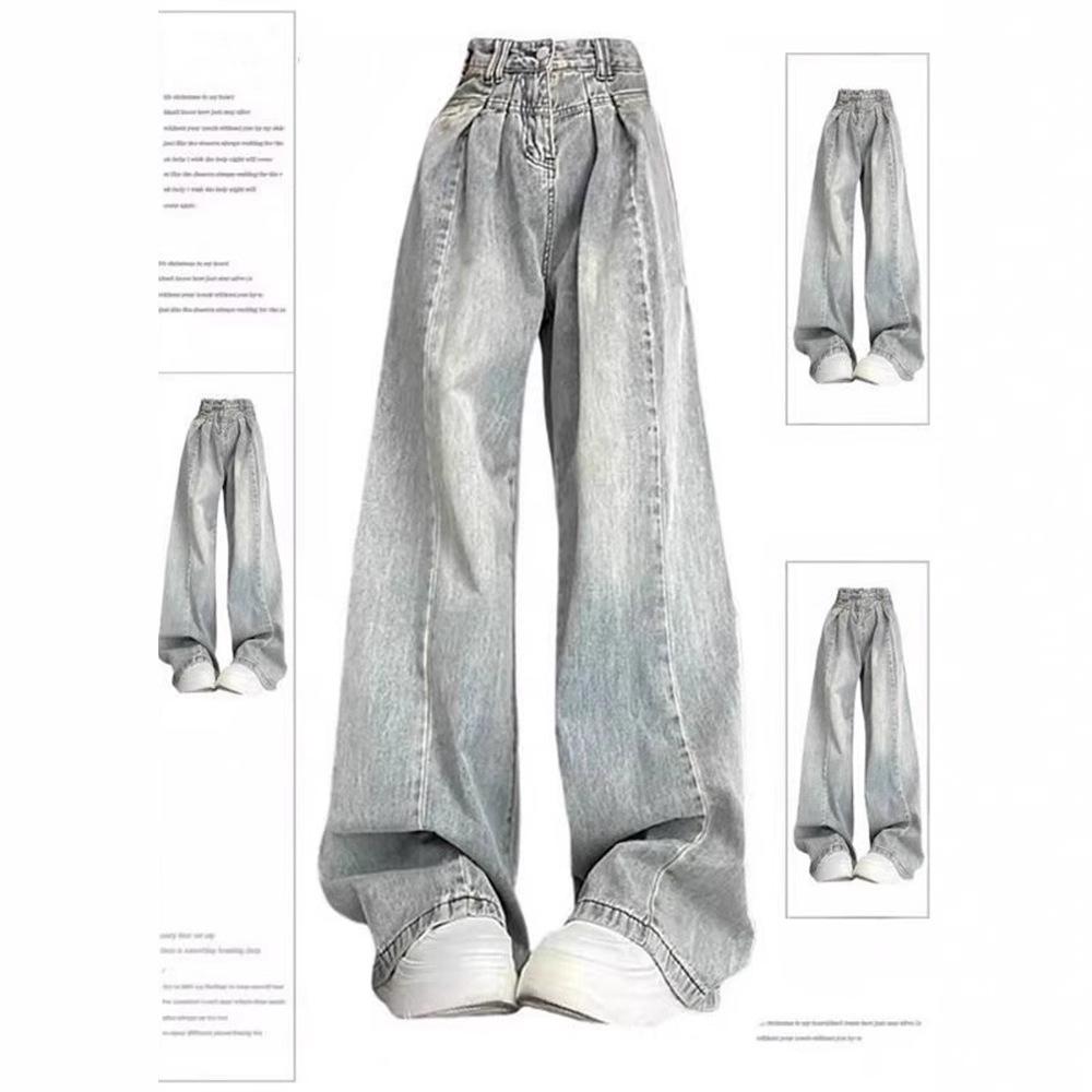 Jeans de pierna ancha de talle alto para mujer – Forma de pera, Verano, Corte holgado, Largo hasta el suelo, Pierna recta.