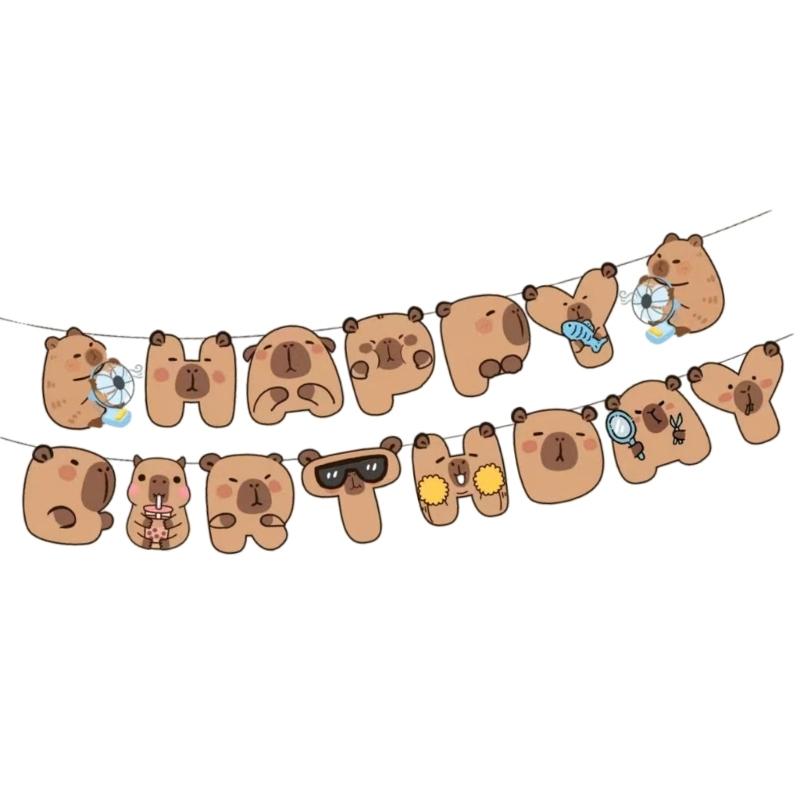 

Capybara Happy Birthday Garlands Elegant Capybara Birthday Hanging Decoration for a Memorable Party Experience 1
