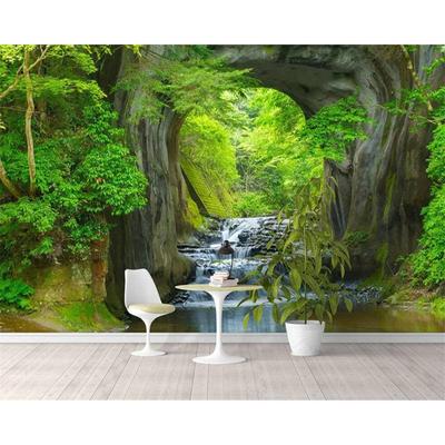 Modern New Living Room TV Background Sofa Bedroom Bedside Green Forest Wallpaper