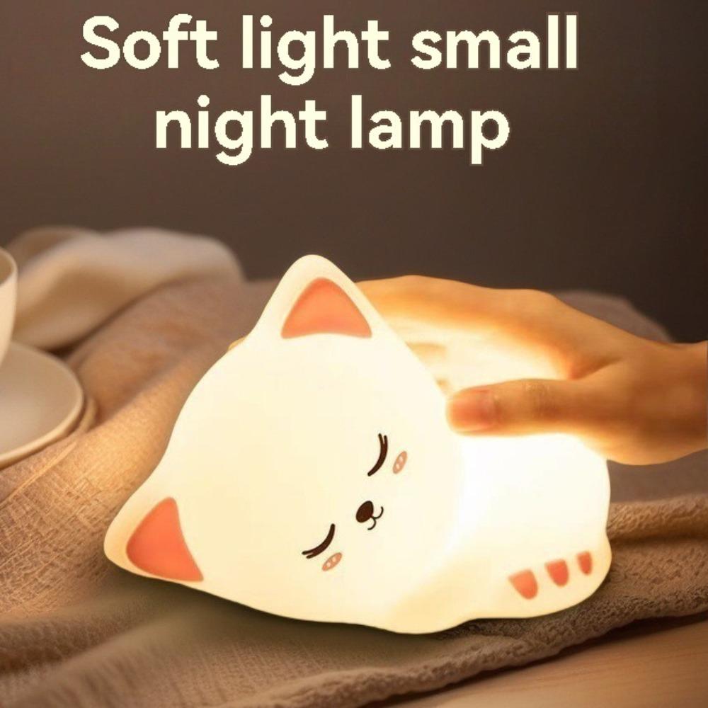 Soft Silicone Cat Seven Colors LED Night Lights USB Rechargeable Children Baby Kids Floor Lamp Creative Cartoon Room Decor Light