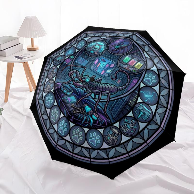 Cybernetic Scorpion Lab pattern umbrella, portable and foldable design, 8 ribs, a casual accessory for Halloween, Christmas, and birthday gifts.