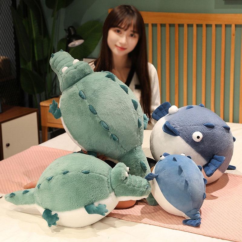 Round And Plump River Puffer Crocodile Plush Toy Sleep Pillow Stuffed Animal Doll