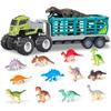 14-Piece Dinosaur Toy Car Set, Educational Toy with Dinosaur Trailer, Tow Truck, Dinosaur Figures, Miniature Cars, Storage Vehicle, Kids, Boys,