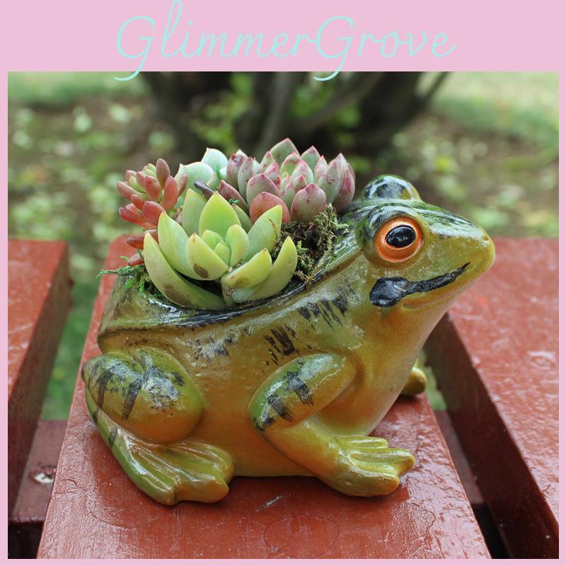 Garden Mini Landscape Pot With Resin Frog Decor For Living Room And Gift Occasion