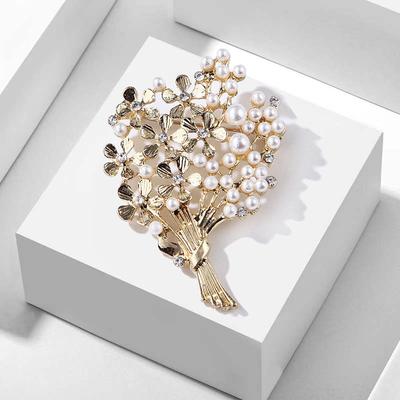 Temperamento Creativo Moda Belleza Elegante Ramo Broche de Perla Abrigo Gabardina Accesorios Color Duradero Exquisito Broche Hipoalergénico Regalo