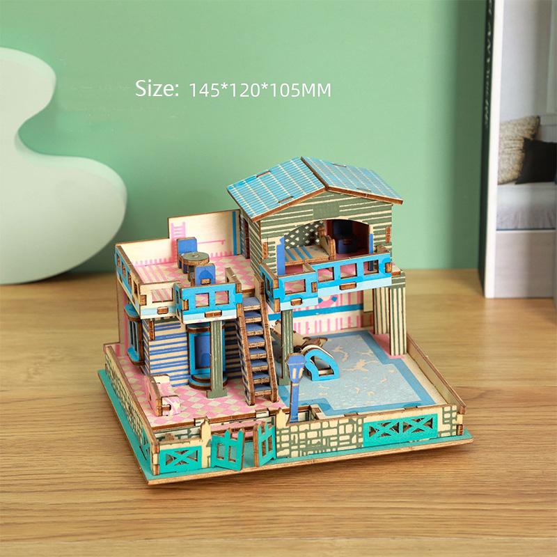 Laser Cutting DIY Houses Villas Building 3D Wooden Puzzle Toy Assembly Model Kits Desk Decoration for Children's Gift