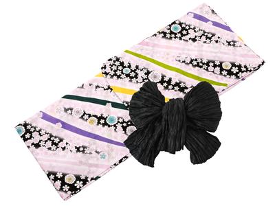 Ready To Sento Shiki Kobai Woven Tailored Easy Yukata Obi Set of 2 Small [SAKIKU-EN] Wear! Women's Yukata, Yukata, Gift, (55 Black, Flowers)