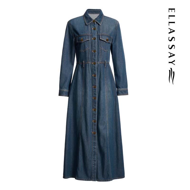 ELLASSAY Women's Simple Denim Long-Sleeve Dress