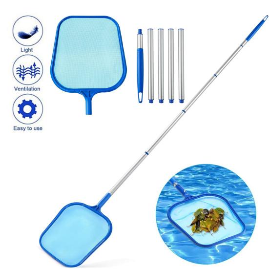 Pool Leaf Skimmer Net Fine Mesh Netting Basket with 5 Aluminum Pole Sections Pool Skimming Tool for Debris Collection Spa Pond