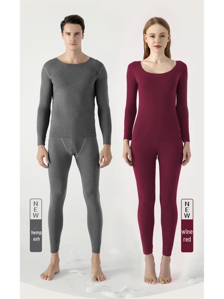 Damen Hautfreundlicher Thermo-Unterwäsche-Anzug: Doppelseitiger deutscher Samt, nahtloser Rundhalsausschnitt, Slim Fit für Herbst/Winter.