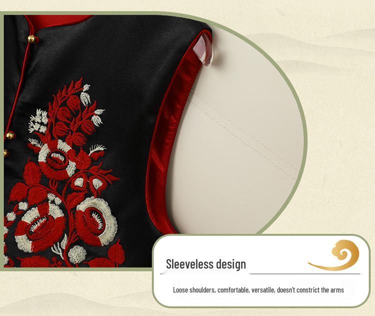 Women's Red Sleeveless Vest with Chinese Embroidery - Stylish & Versatile