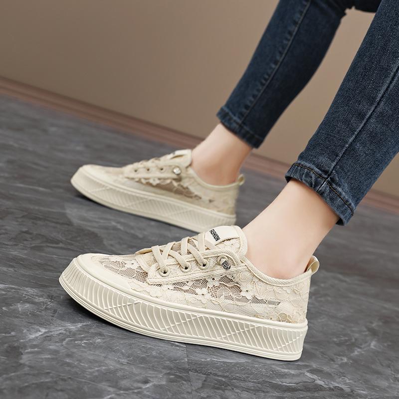 Women Summer Lace Casual Shoes Breathable Girl Black Shoes Plus Size