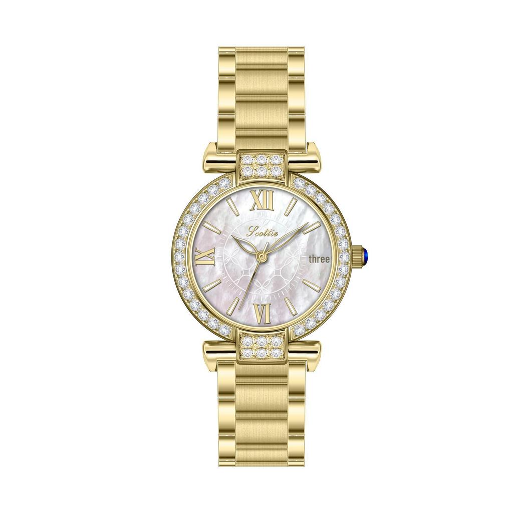 Scottie Women's 9611C Versatile Leather Strap Watch, Mother-of-Pearl Dial, Diamond-Set, TikTok Style