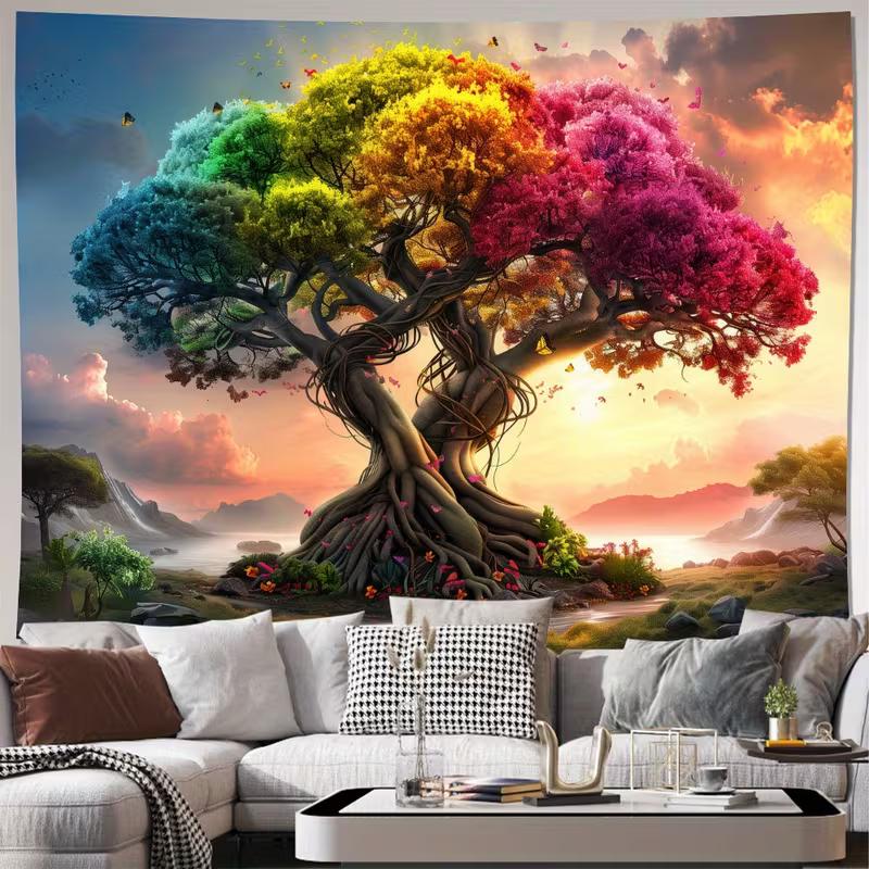 

2D Fantasy Tree of Life Tapestry Vibrant Rainbow Nature Art Wall Decor Cloth for Home & Bedroom 47.2x31.5inch/120*80cm
