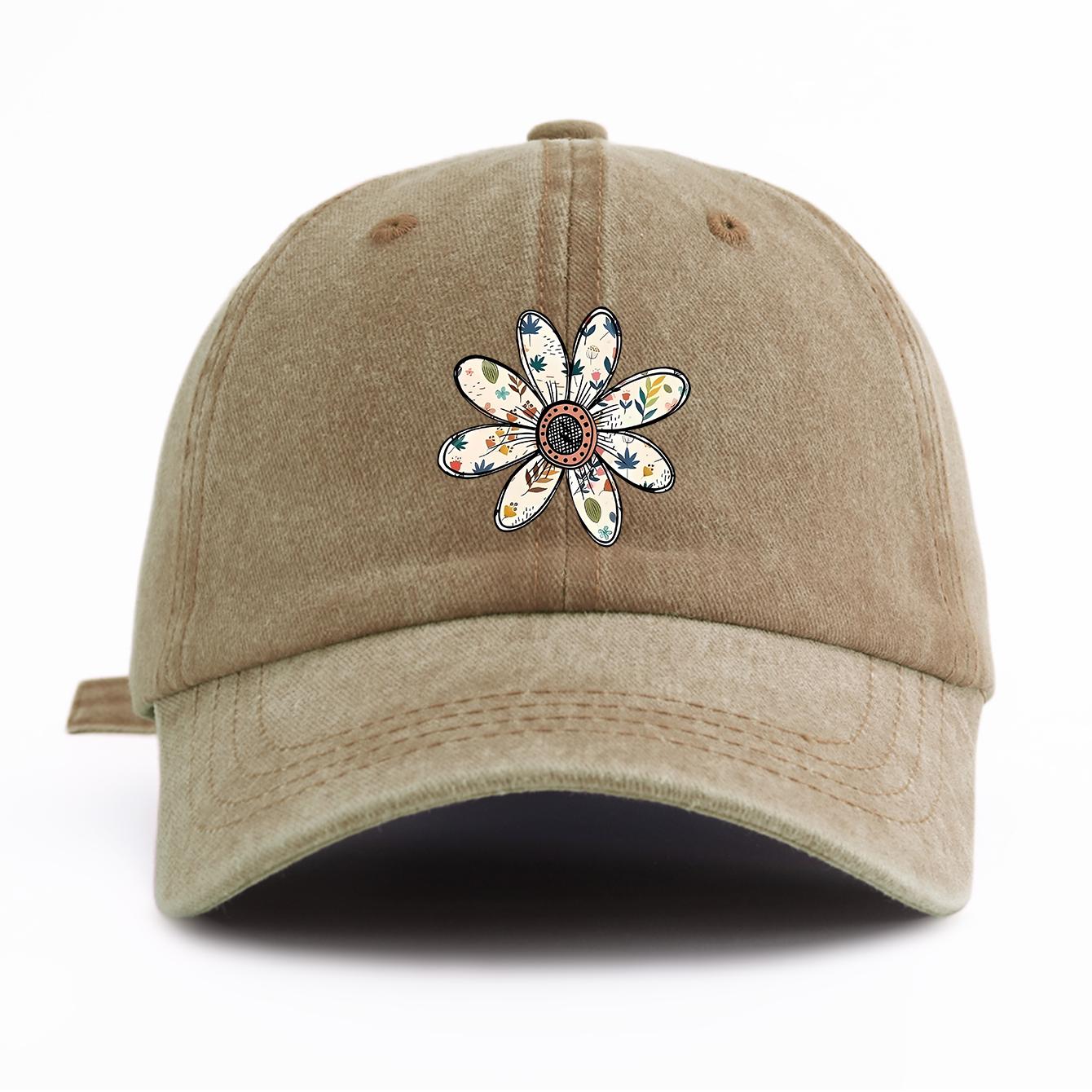 

1pc FLOWER Print Washed Baseball Cap for Adults,Minimalist Retro Style Casual Soft Adjustable Dad Hat,Perfect As Gift хаки