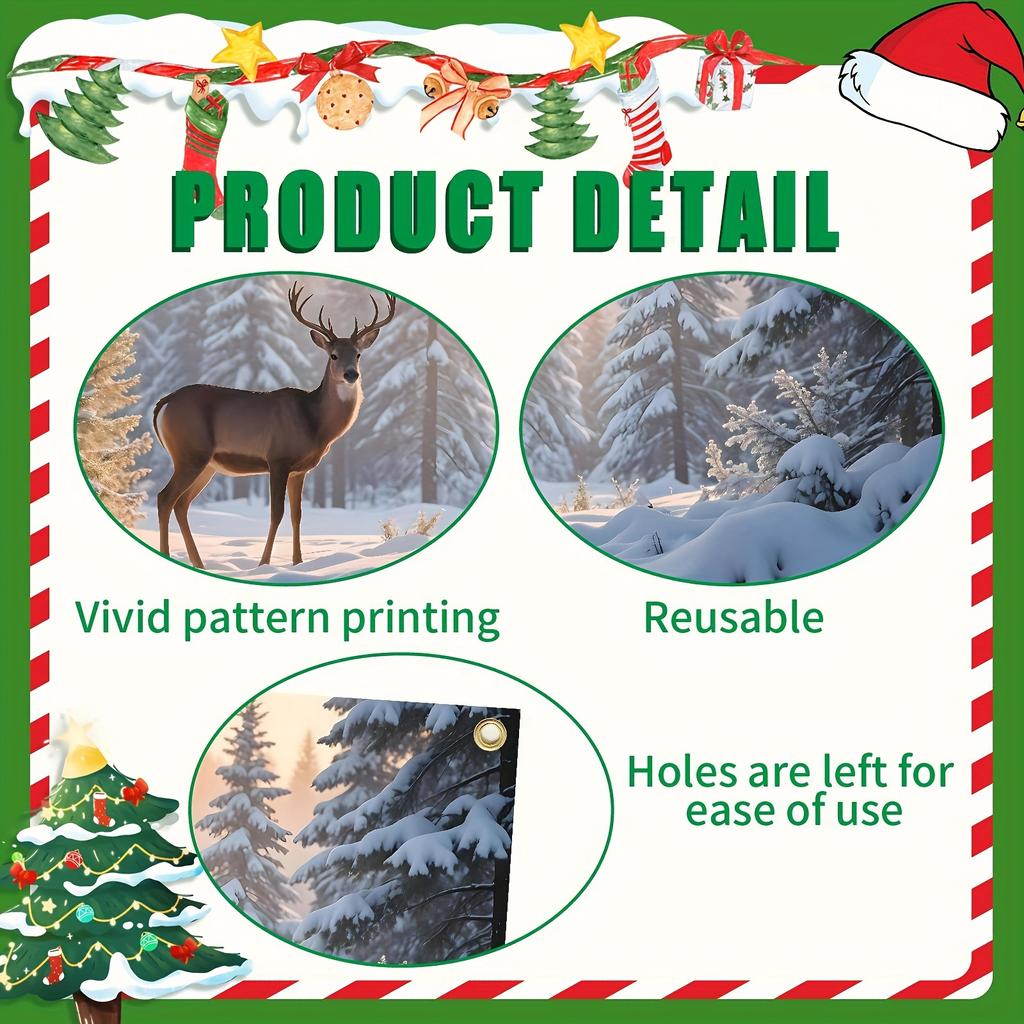 Christmas Deer in Snowy Forest Wreath Banner - Garden Decoration Suitable for Winter and Christmas Holidays - White