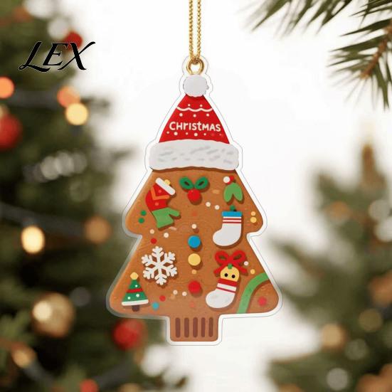 Car Rearview Mirror Accessories Gingerbread Christmas Tree Pendant, Double-sided Acrylic Hanging Ornament for Decorative Party Favors Holiday