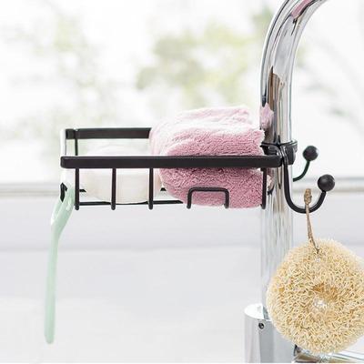 Kitchen Sink Faucet Rack Sponge Rag Storage Drain Shelf Bathroom Shower Rod Hanging Iron Basket Soap Dish Shampoo Holder